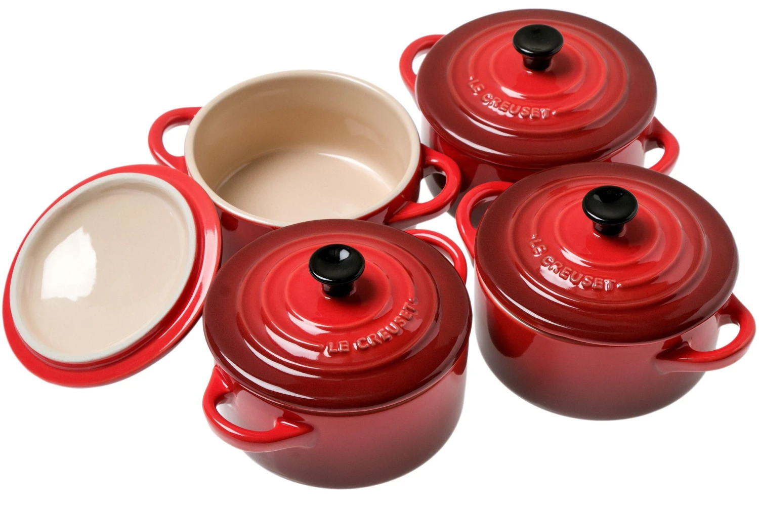 Le Creuset Les Céramiques Mini-Cocotte Set 10 Cm, Kirschrot 3 Le Creuset Les Céramiques Mini-Cocotte Set 10 Cm, Kirschrot