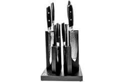 Yaxell Ran Tower 36070, 6-teiliges Messerset Mit Magnetischem Messerblock Aus Buchenholz Schwarz
